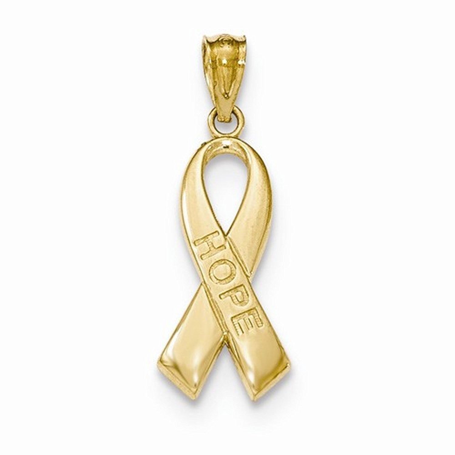 14k Yellow Gold Awareness Ribbon Hope Pendant Charm