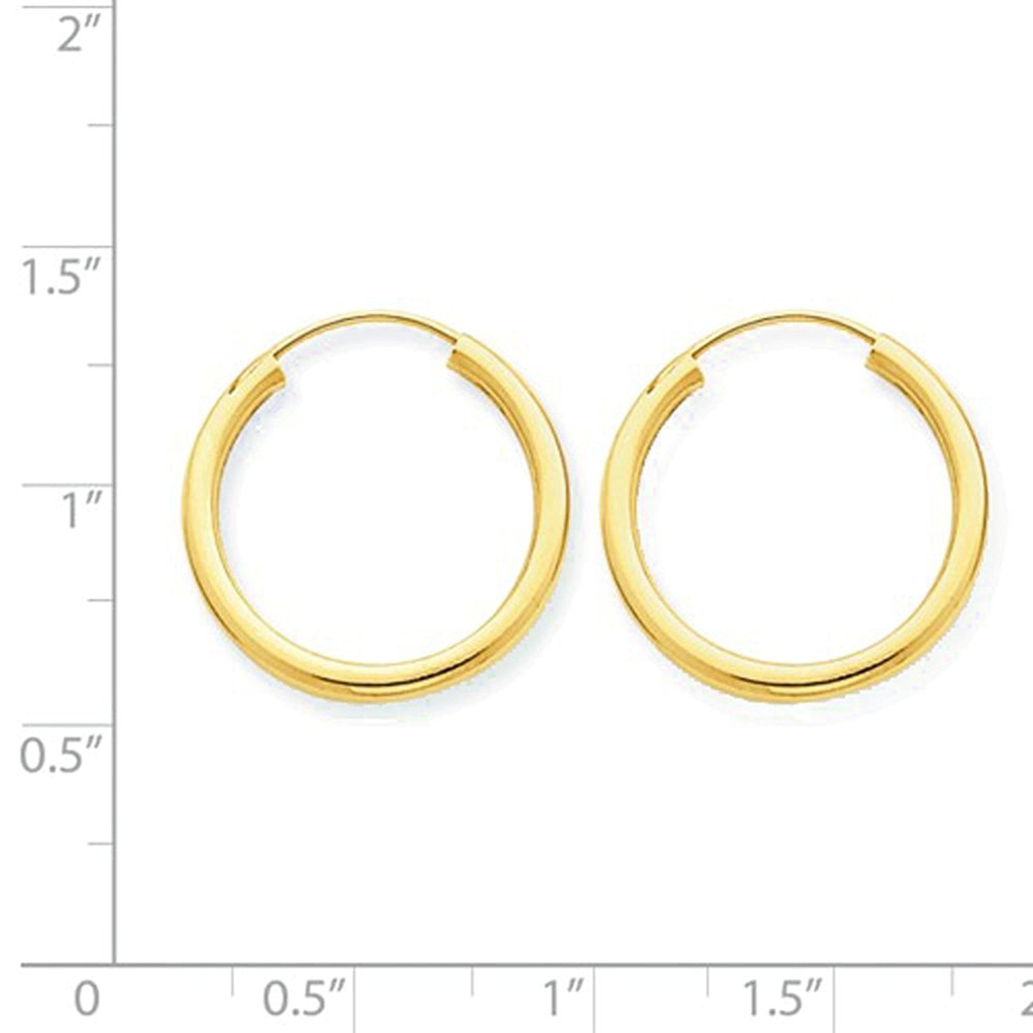 14K Yellow Gold 16mm x 2mm Round Endless Hoop Earrings