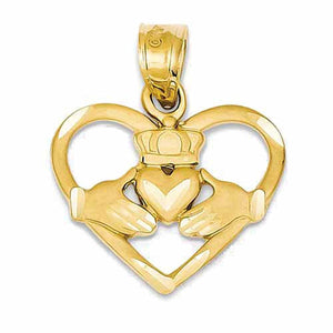 14k Yellow Gold Claddagh Heart Pendant Charm - [cklinternational]