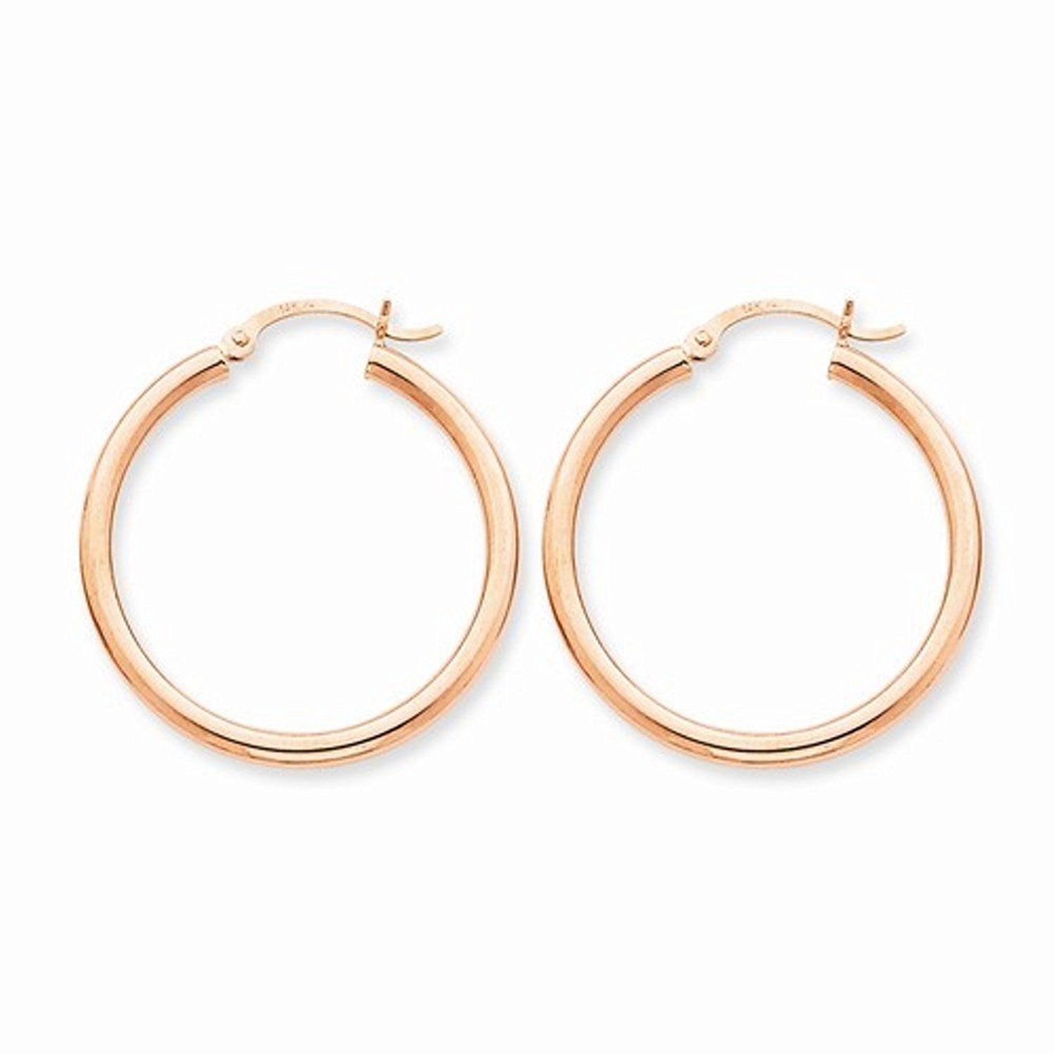 14K Rose Gold 30mm x 2.5mm Classic Round Hoop Earrings