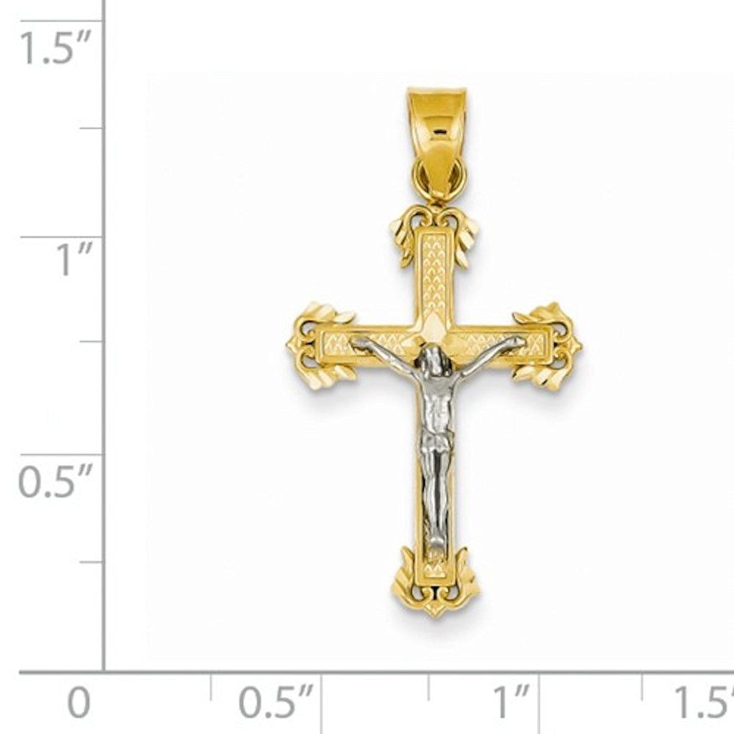 14k Gold Two Tone Crucifix Cross Pendant Charm