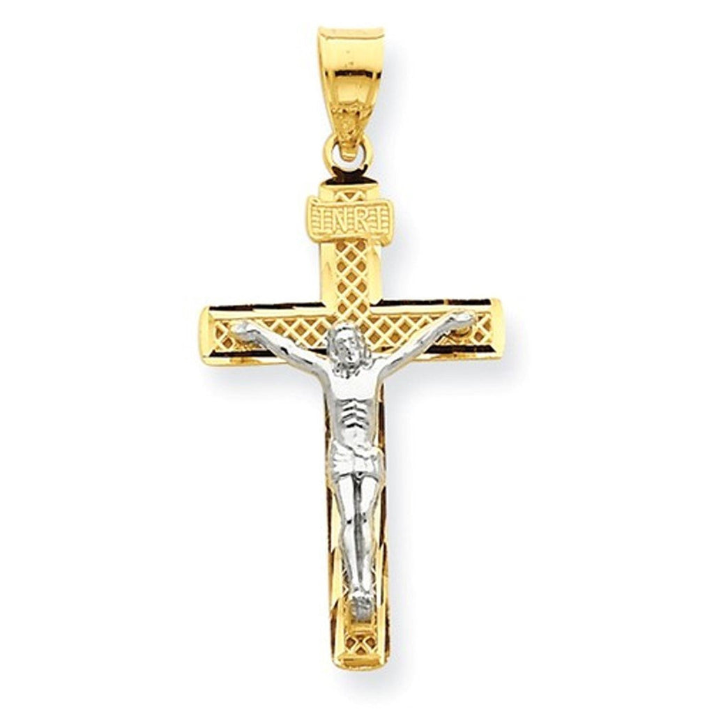 14k Gold Two Tone INRI Crucifix Cross Pendant Charm - [cklinternational]