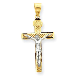 14k Gold Two Tone INRI Crucifix Cross Pendant Charm - [cklinternational]