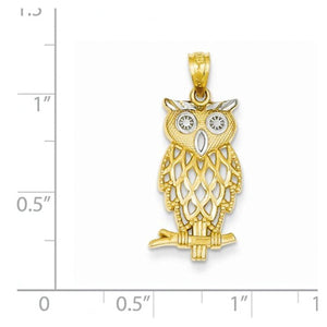 14k Yellow Gold and Rhodium Owl Pendant Charm