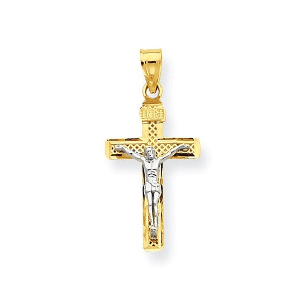 14k Gold Two Tone INRI Crucifix Cross Small Pendant Charm - [cklinternational]