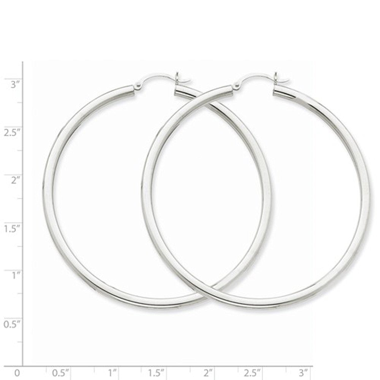 14K White Gold 60mm x 3mm Classic Round Hoop Earrings