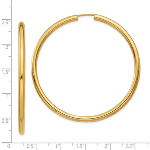 14K Yellow Gold 55mmx2.75mm Large Endless Round Hoop Earrings