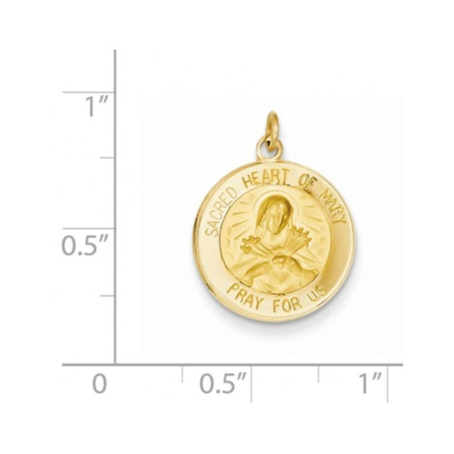 14k Yellow Gold Sacred Heart of Mary Round Medal Pendant Charm