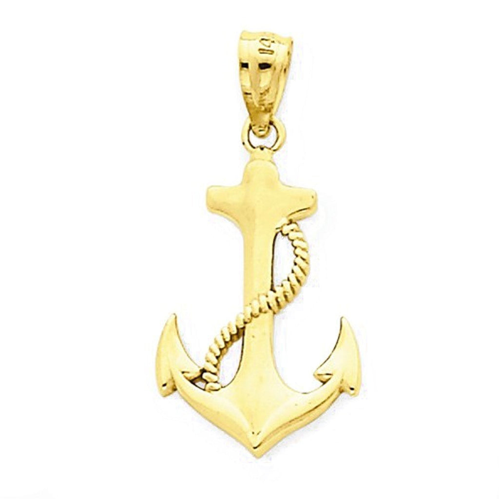 14k Yellow Gold Anchor with Rope Pendant Charm - [cklinternational]