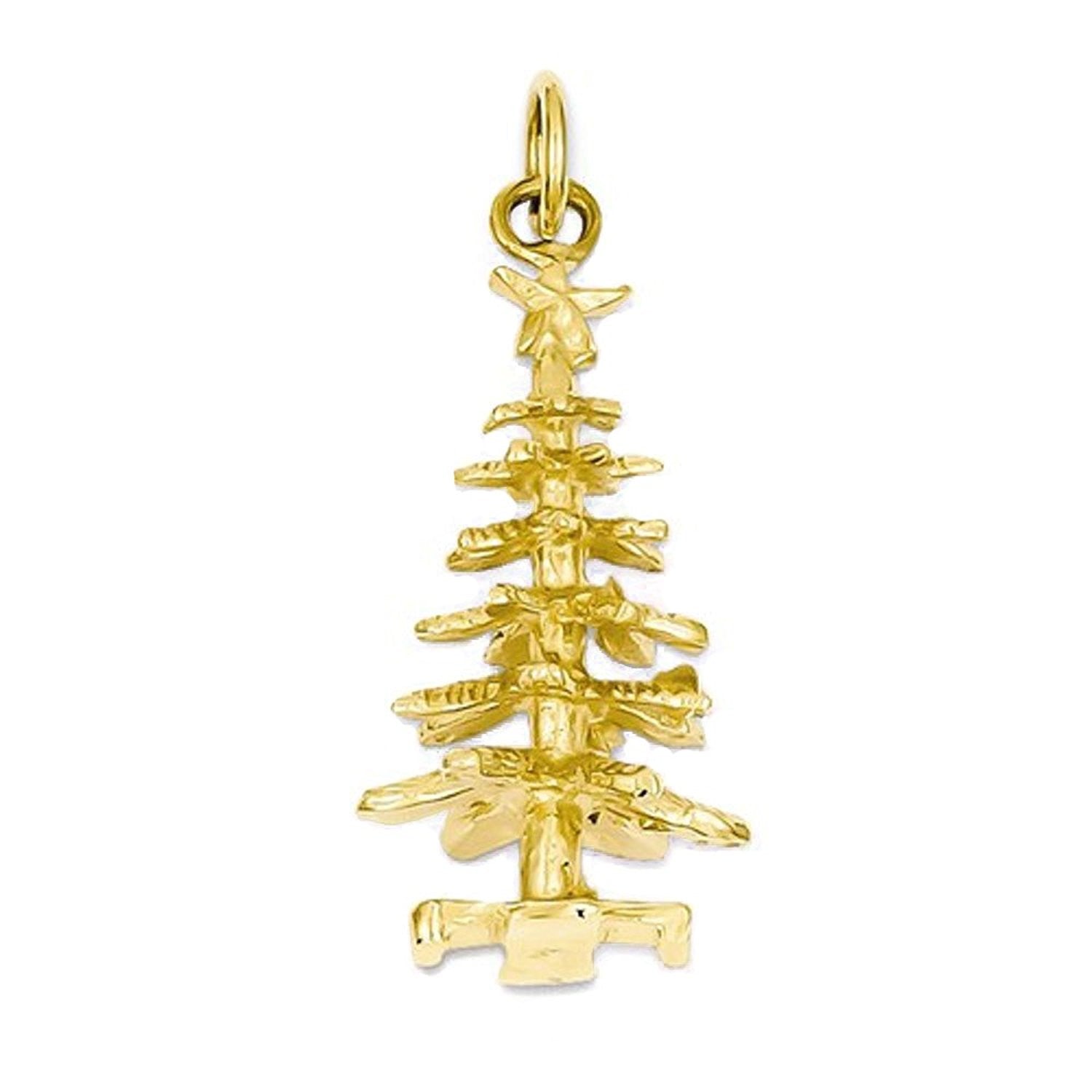 14k Yellow Gold Christmas Tree 3D Pendant Charm