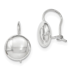 14k White Gold Round Button 12mm Kidney Wire Button Earrings