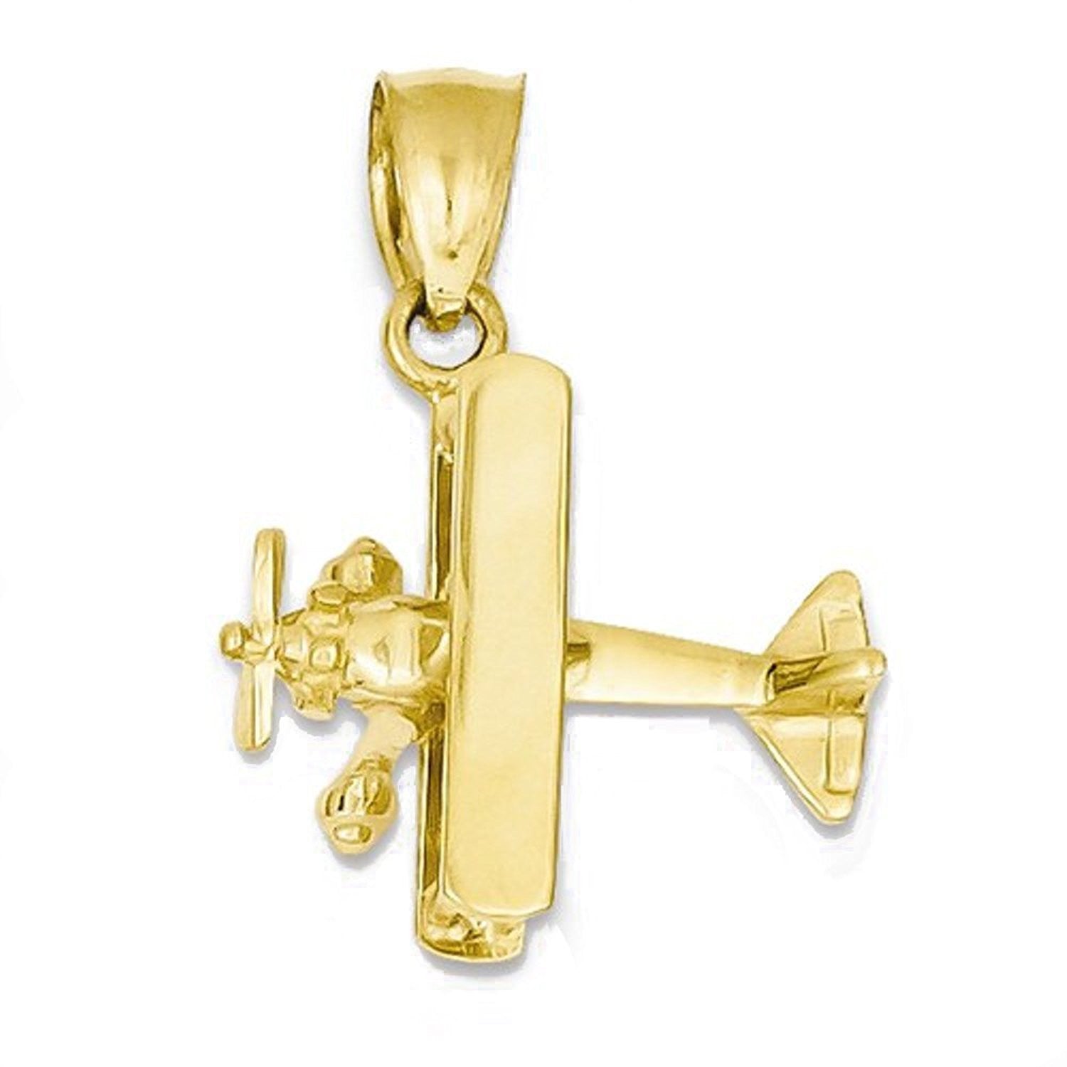 14k Yellow Gold Airplane 3D Small Pendant Charm