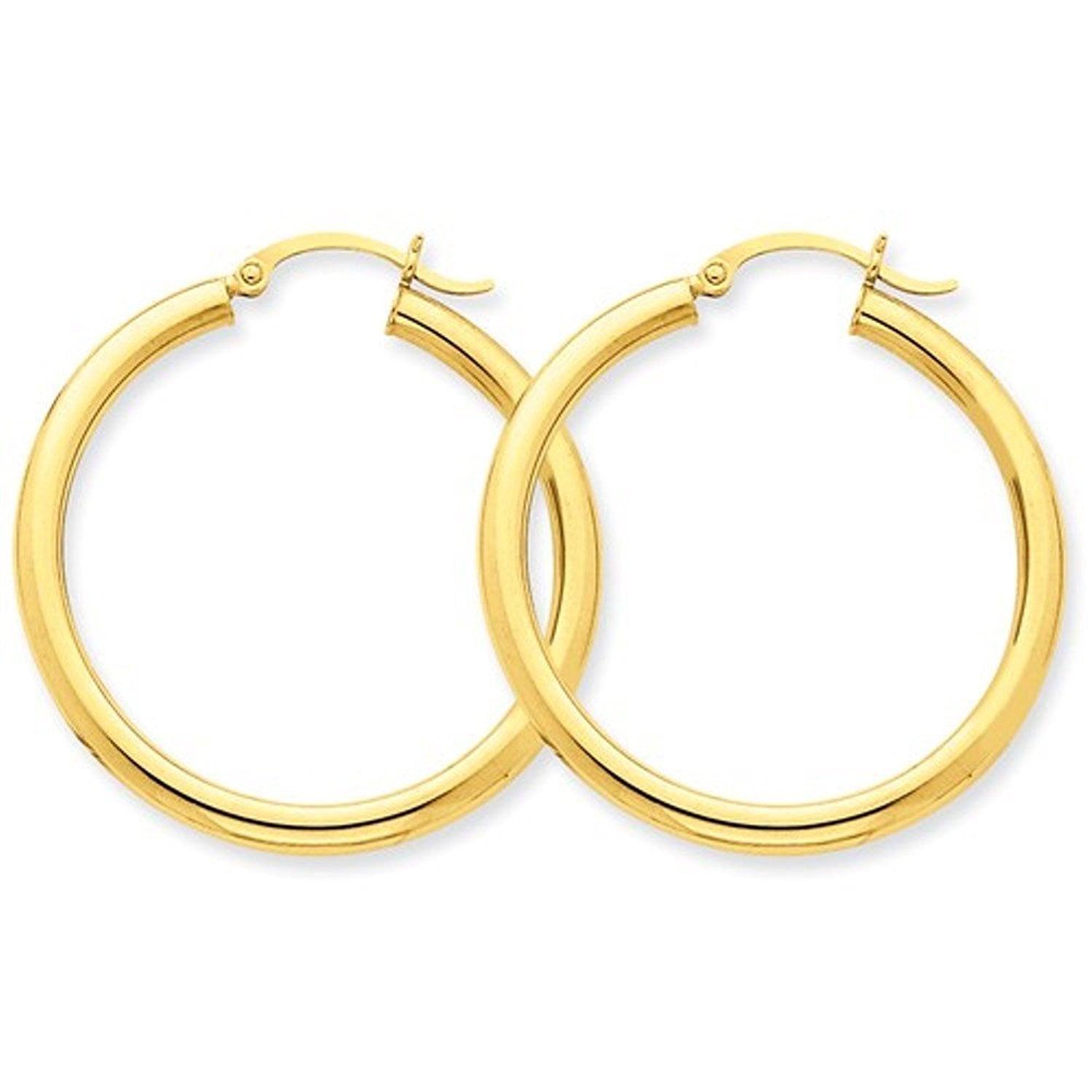 14K Yellow Gold 35mm x 3mm Classic Round Hoop Earrings