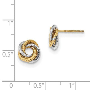 14k Gold Two Tone Textured Love Knot Stud Post Earrings