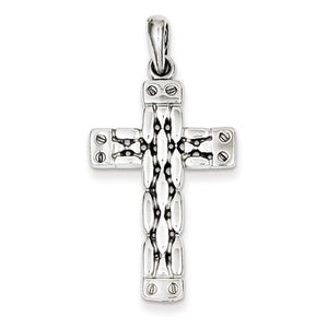 14k White Gold Panther Style Cross Pendant Charm