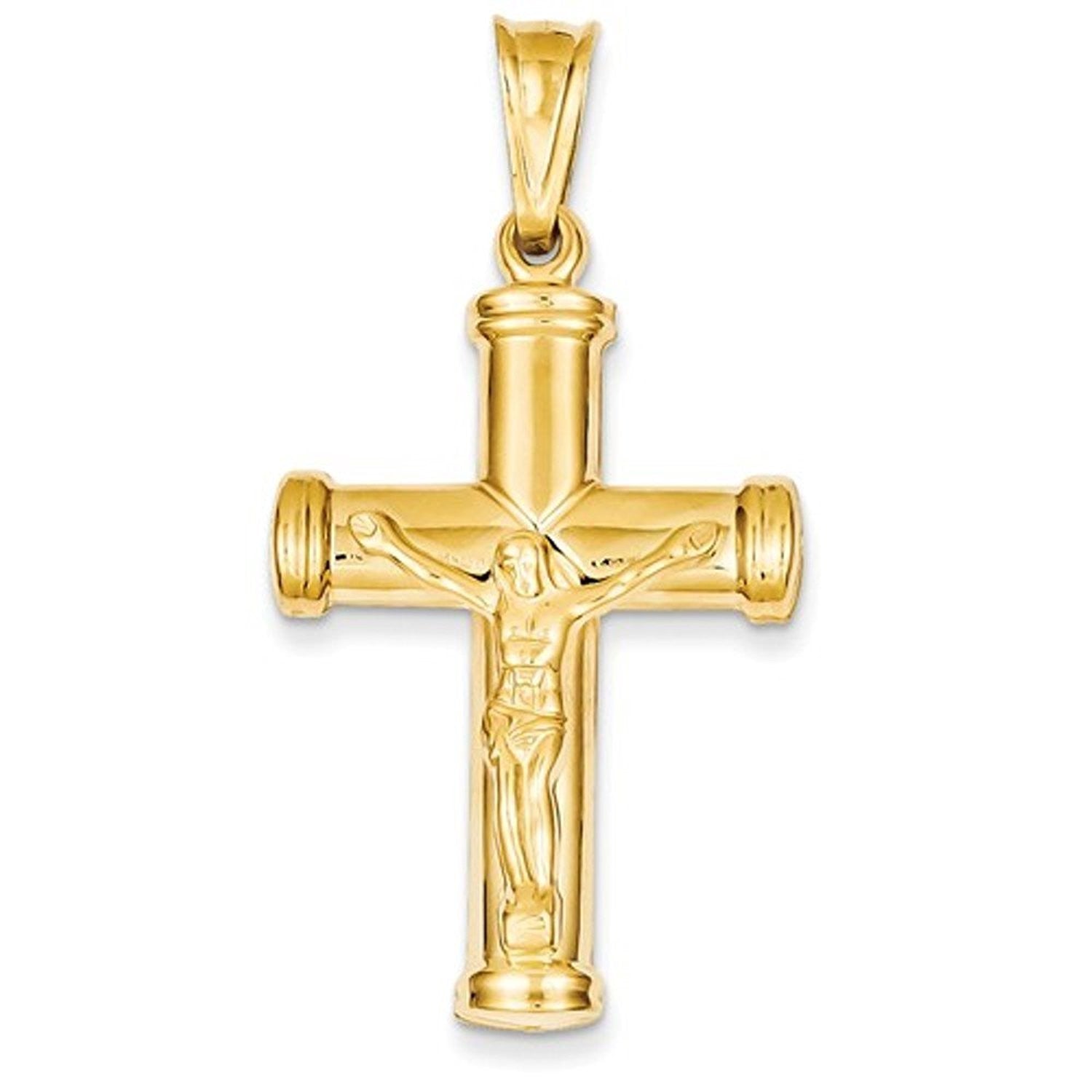 14k Yellow Gold Crucifix Cross Hollow Pendant Charm - [cklinternational]