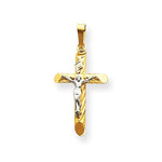 Kép betöltése a galériamegjelenítőbe: 14k Gold Two Tone Cross Crucifix Hollow Pendant Charm

