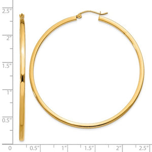 14K Yellow Gold 55mm Square Tube Round Hollow Hoop Earrings