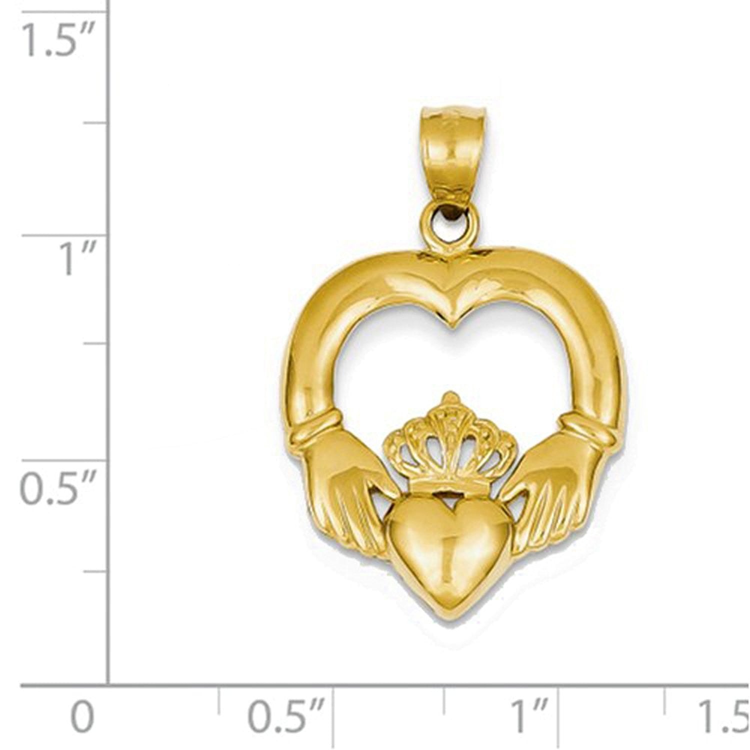 14k Yellow Gold Claddagh Open Back Pendant Charm