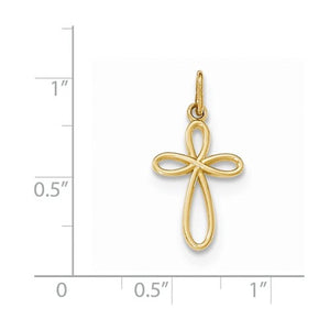 14k Yellow Gold Ribbon Cross Small Pendant Charm