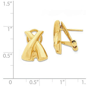 14k Yellow Gold Modern Contemporary X Omega Post Earrings