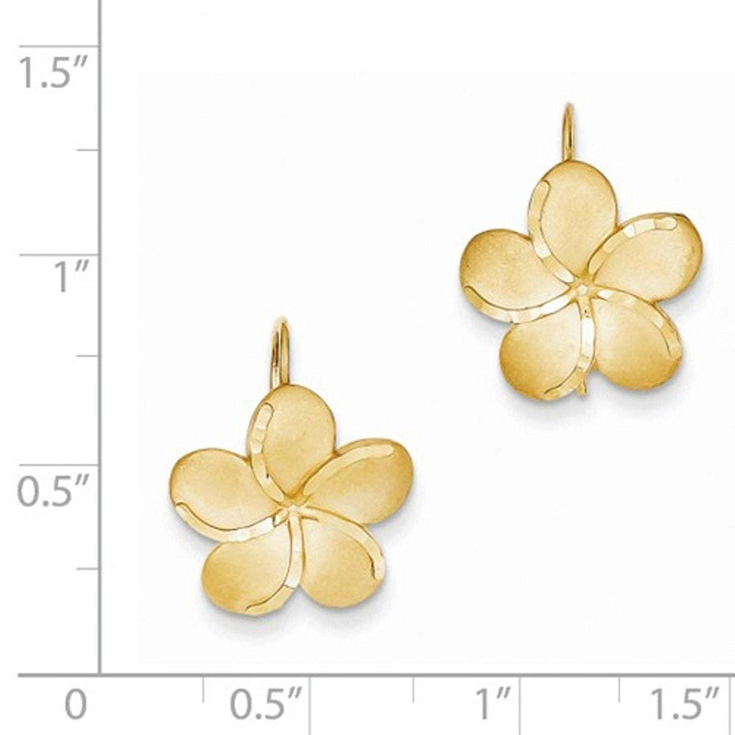 14k Yellow Gold Plumeria Flower French Wire Dangle Earrings