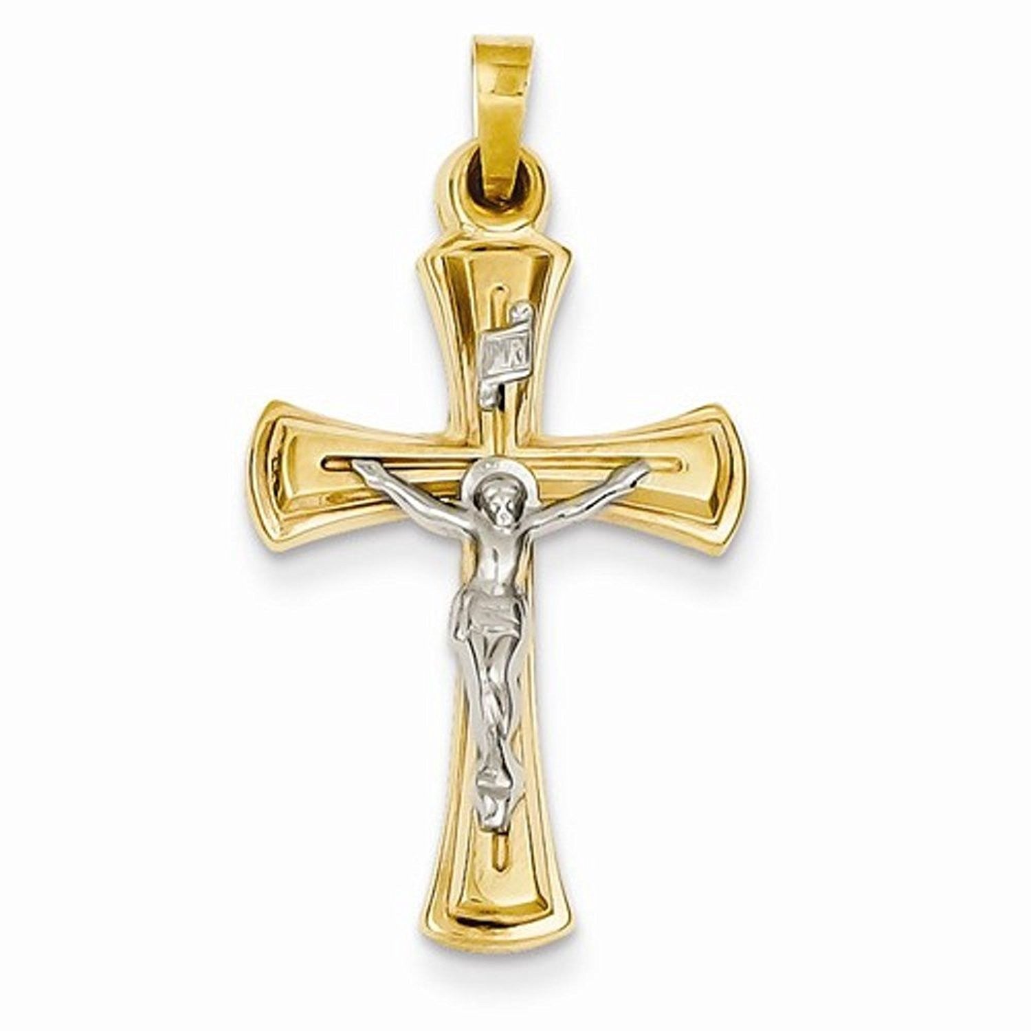 14k Gold Two Tone Crucifix Cross Hollow Pendant Charm