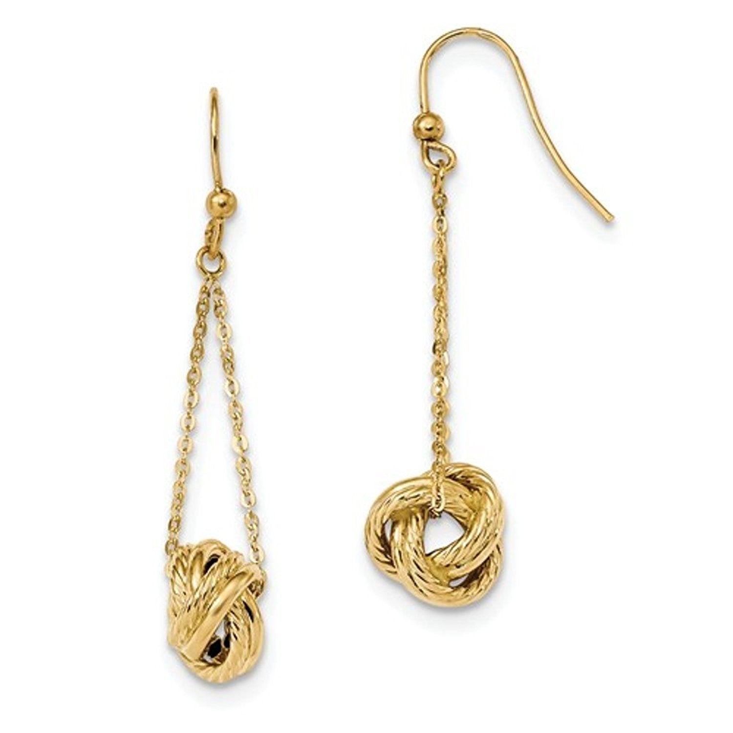 14k Yellow Gold Classic Love Knot Dangle Earrings