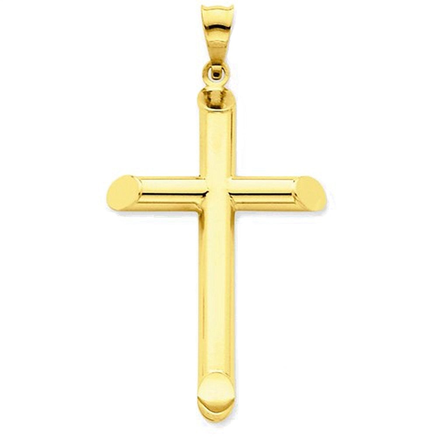 14k Yellow Gold Cross Polished 3D Hollow Pendant Charm
