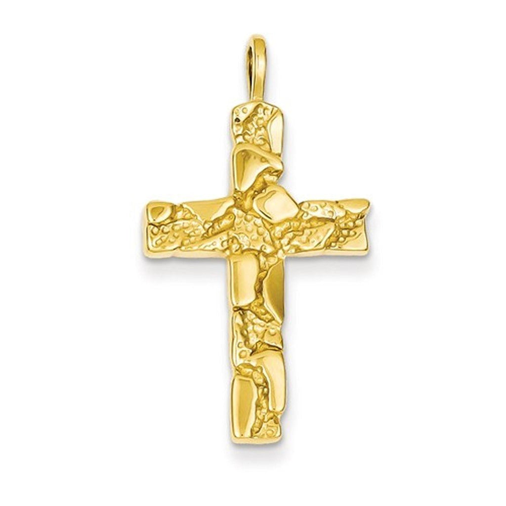 14k Yellow Gold Nugget Style Cross Pendant Charm - [cklinternational]