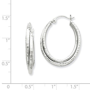 14k White Gold Large Oval Hammered Style Hoop Earrings