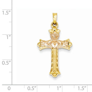 14k Gold Two Tone Claddagh Cross Pendant Charm
