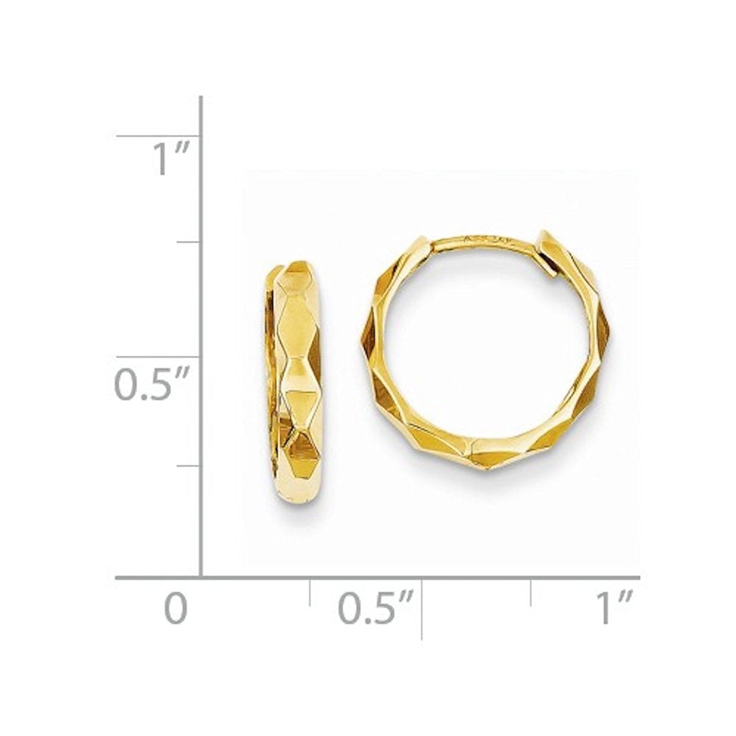 14k Yellow Gold 14mm Modern Hinged Hoop Huggie Earrings