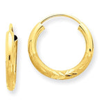 Lataa kuva Galleria-katseluun, 14K Yellow Gold 13mm Satin Textured Round Endless Hoop Earrings
