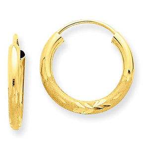 14K Yellow Gold 13mm Satin Textured Round Endless Hoop Earrings