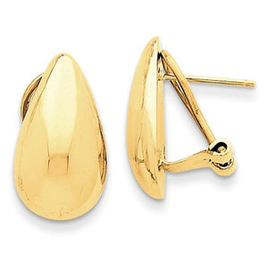 14k Yellow Gold Polished Teardrop Omega Clip Back Earrings