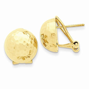 14k Yellow Gold Hammered 13mm Half Ball Omega Post Earrings