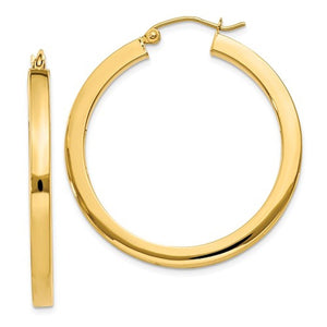 14K Yellow Gold 34mm Square Tube Round Hollow Hoop Earrings