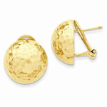 Indlæs billede til gallerivisning 14k Yellow Gold Hammered 16mm Half Ball Omega Post Earrings
