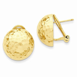 14k Yellow Gold Hammered 16mm Half Ball Omega Post Earrings