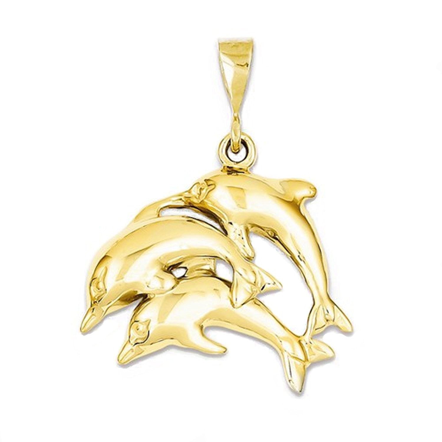 14k Yellow Gold Dolphins Open Back Pendant Charm