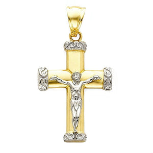 14k Gold Two Tone Crucifix Cross Open Back Pendant Charm
