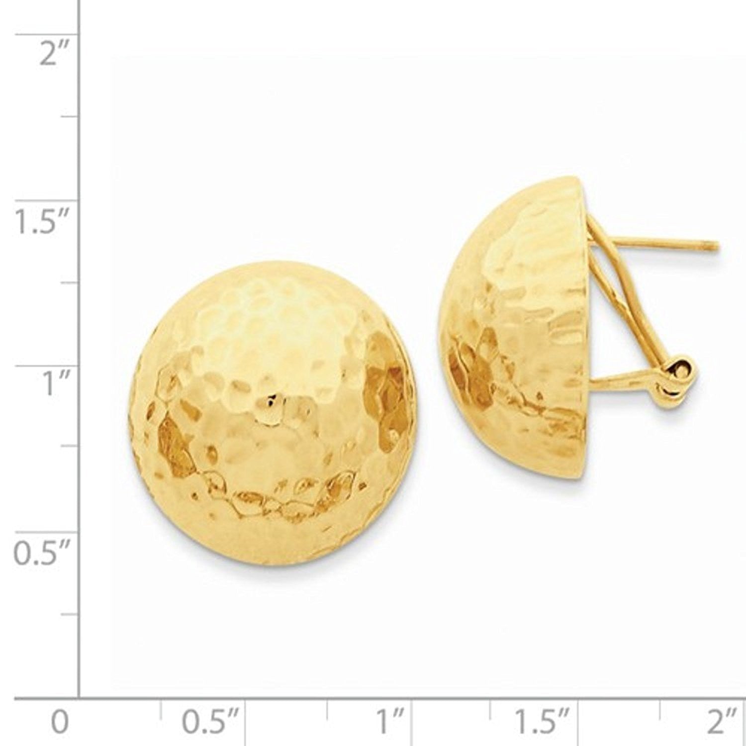 14k Yellow Gold Hammered 22mm Half Ball Omega Post Earrings