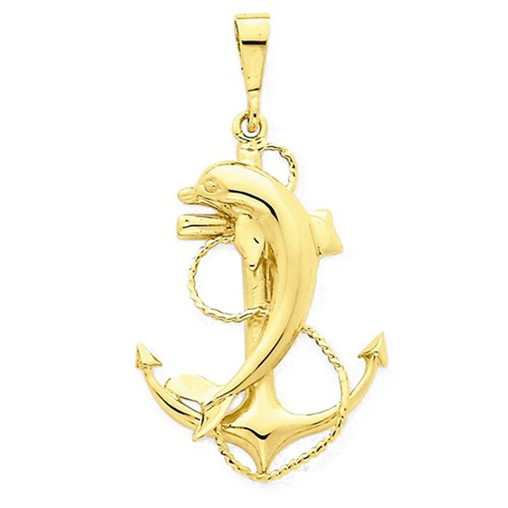 14k Yellow Gold Anchor Dolpin Open Back Pendant Charm - [cklinternational]