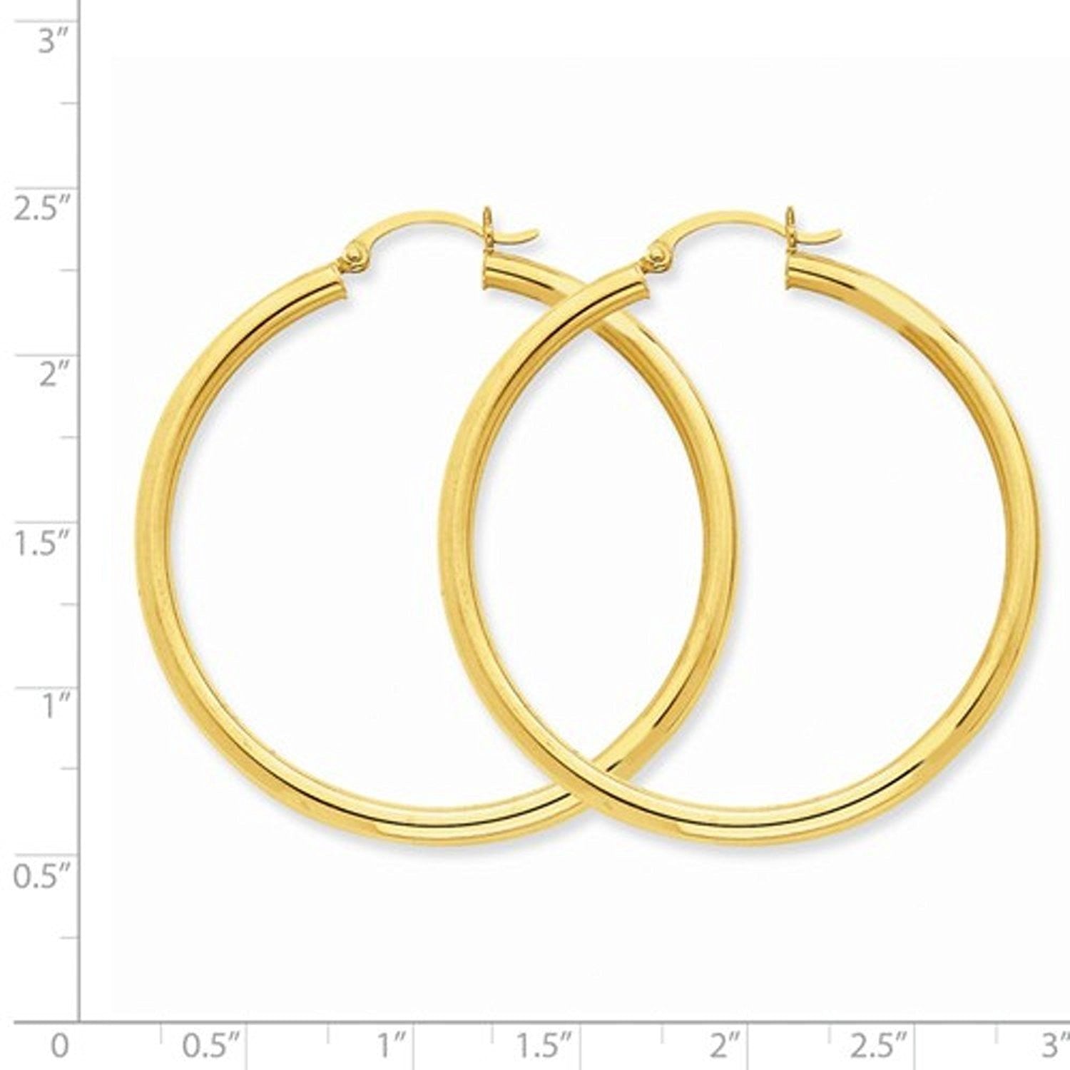 14K Yellow Gold 45mm x 3mm Lightweight Round Hoop Earrings