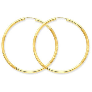 14K Yellow Gold 40mm Satin Textured Round Endless Hoop Earrings