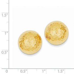 14k Yellow Gold 16mm Hammered Half Ball Button Post Earrings