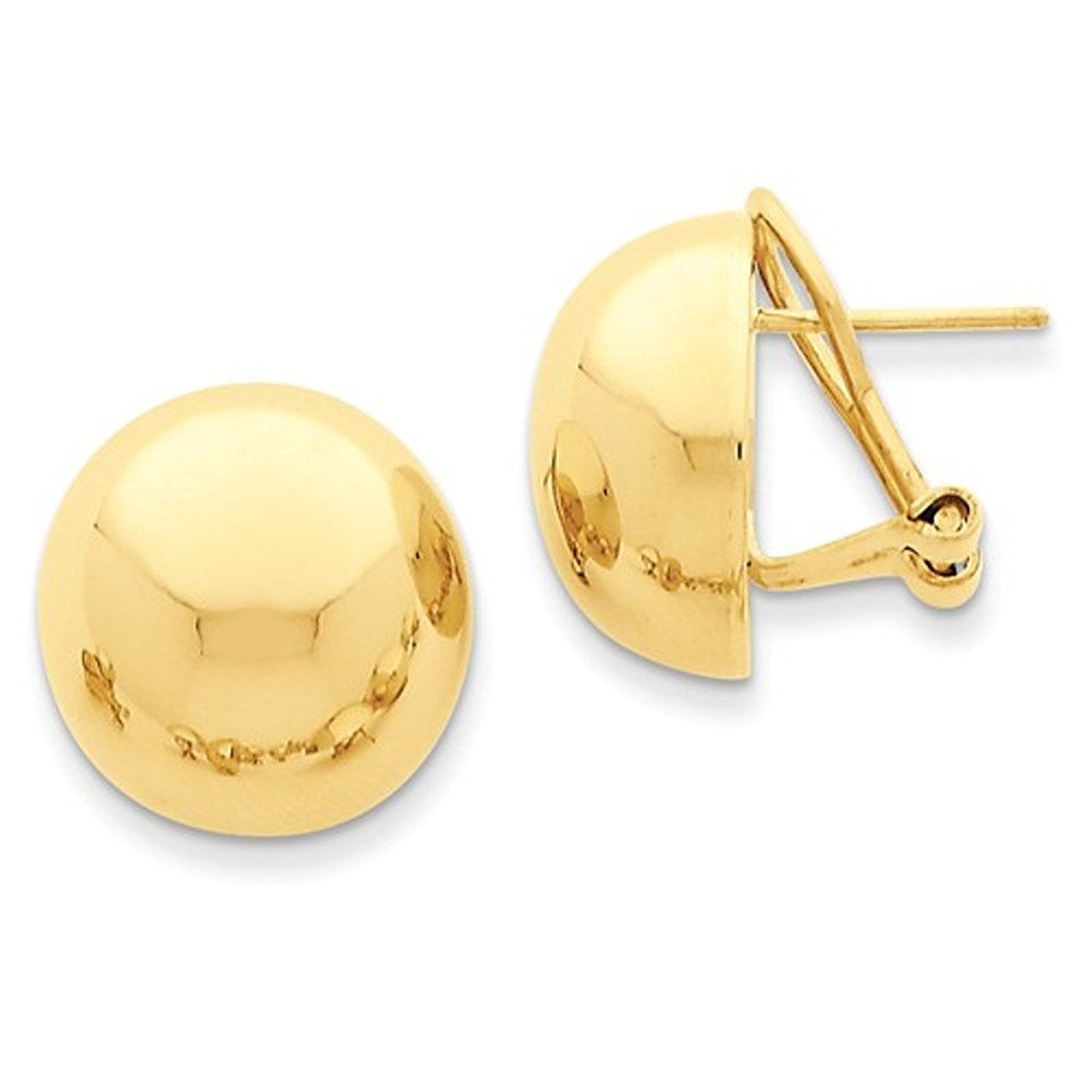 14k Yellow Gold Polished 16mm Half Ball Omega Clip Earrings