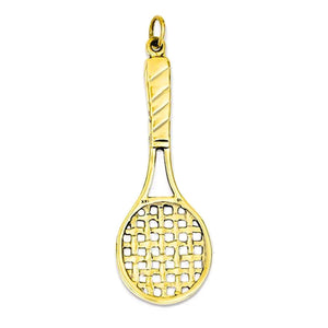 14k Yellow Gold Tennis Racquet 3D Pendant Charm - [cklinternational]
