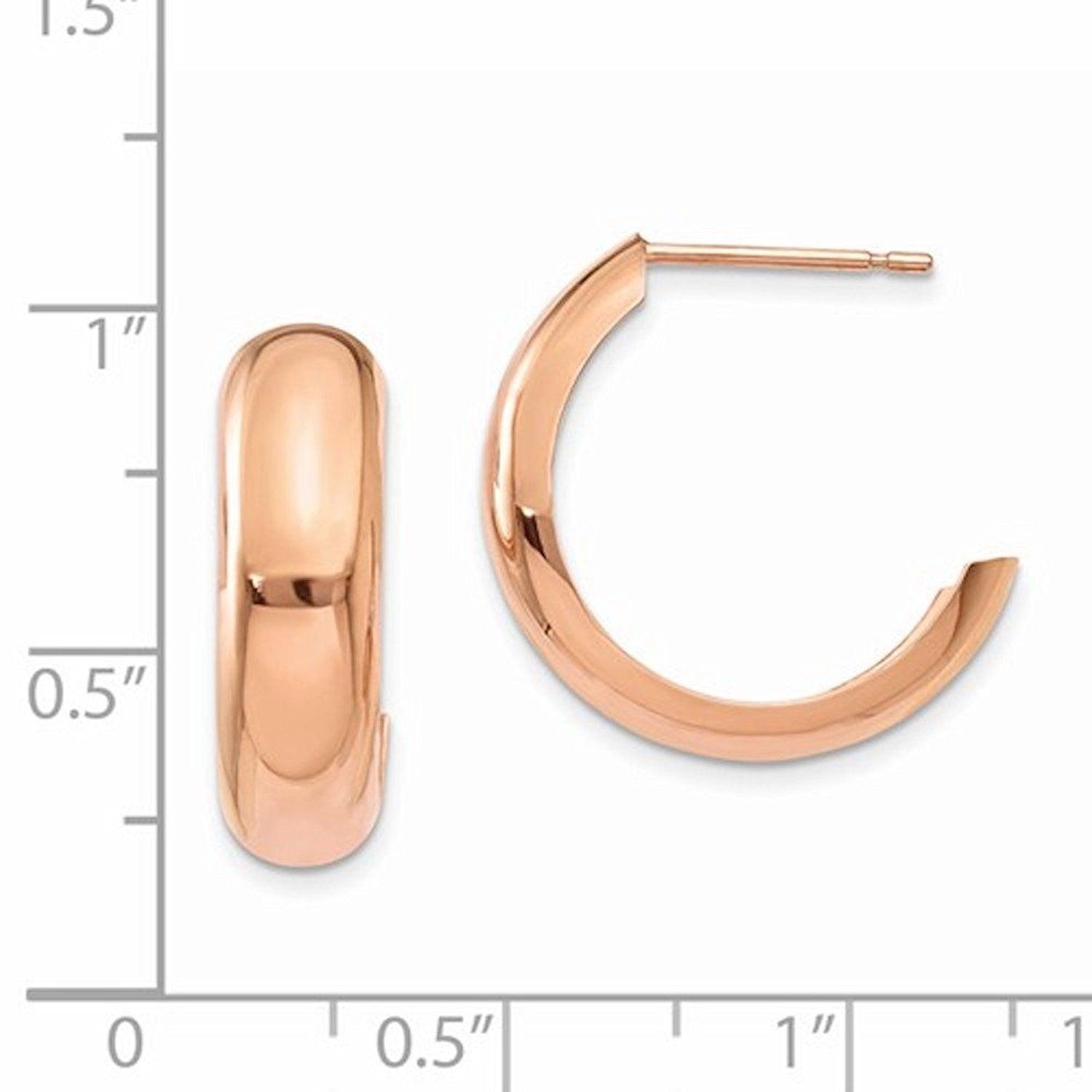 14K Rose Gold 19mm x 6mm Bangle J Hoop Earrings